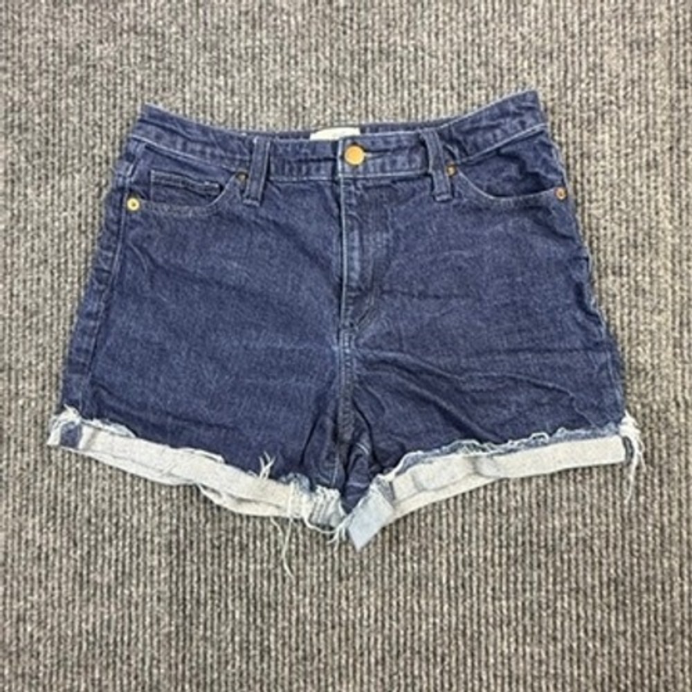 Universal Thread Womens Vintage Midi Denim Shorts Dark Wash Raw Hem Size 6 28R
